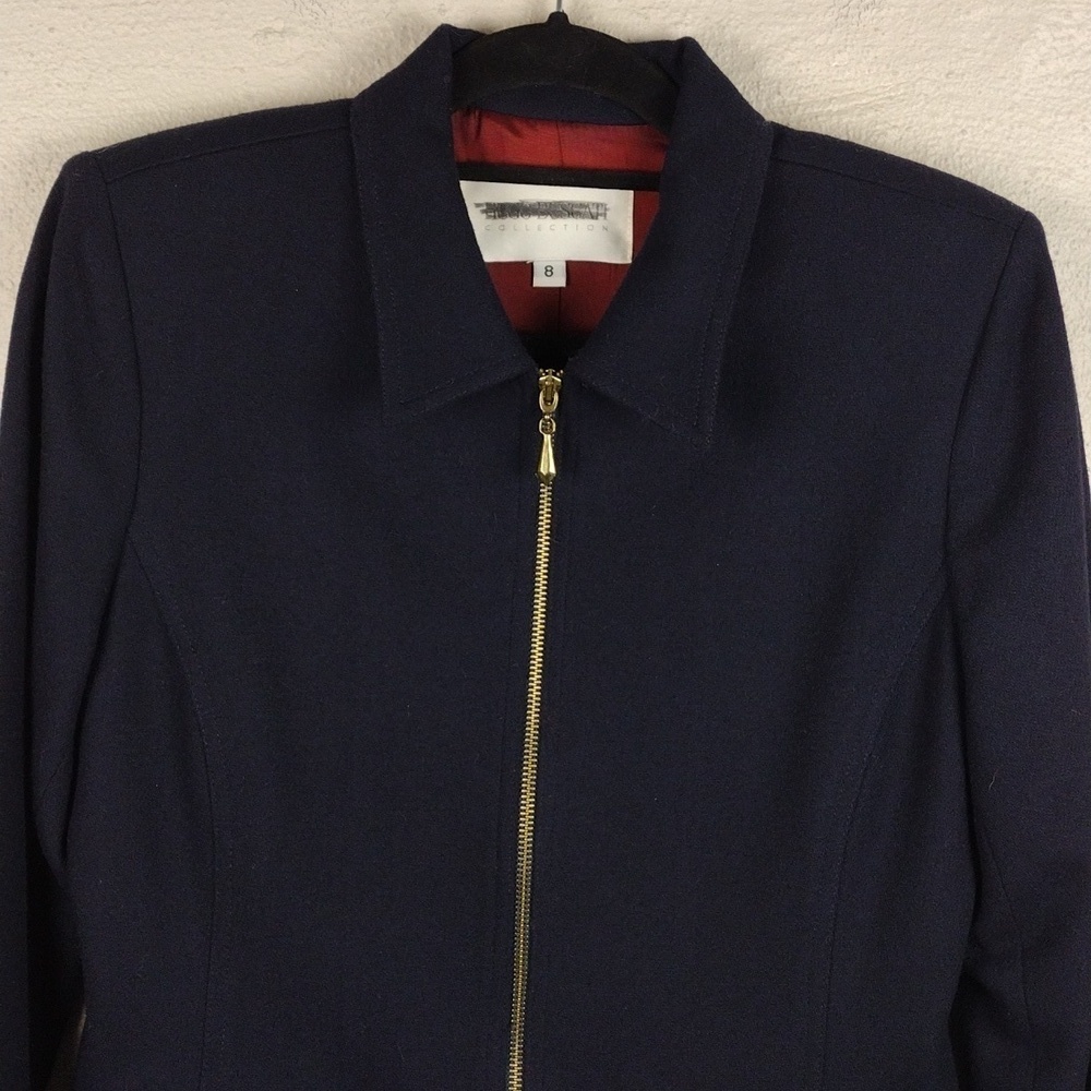 Hugo Buscati Collection Deep Blue Wool Collared Long Sleeve Zip Up Blazer Jacket - Picture 3 of 16